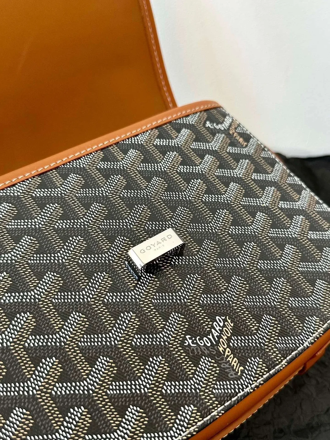 Goyard Chevron Flap Crossbody Bag with Brown Trim, 22 x 16 x 7 cm product view 4