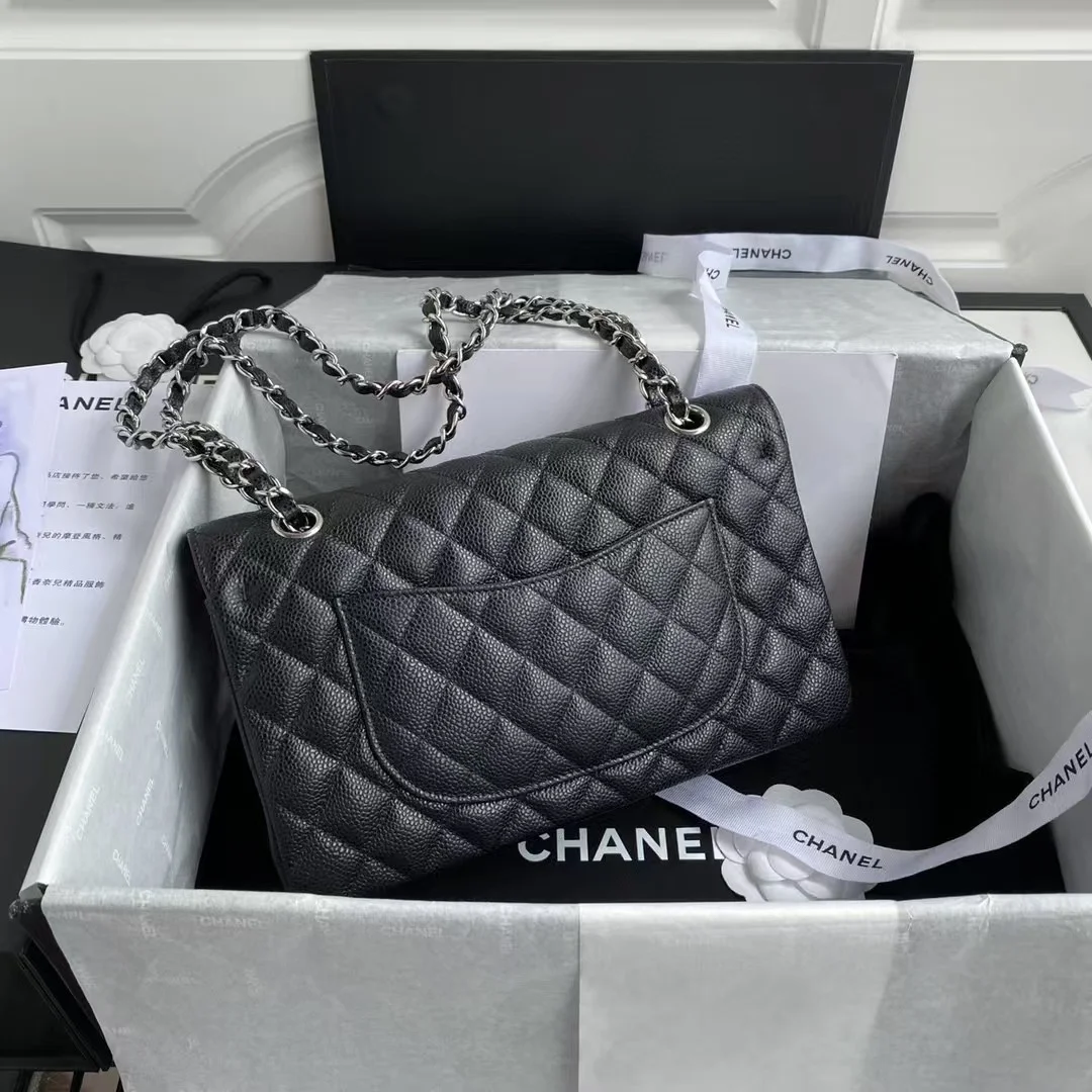 Chanel Classic Handbag Black With Silver Lock 25 cm product view 2