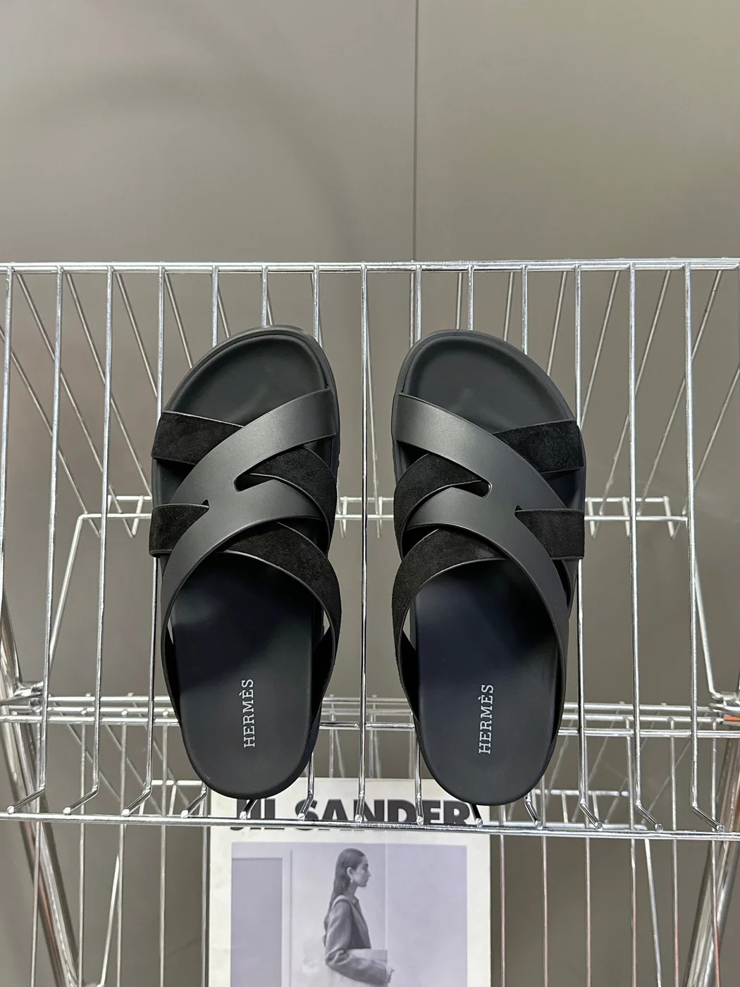 Hermès Women Black Leather Suede Sandals product view 2