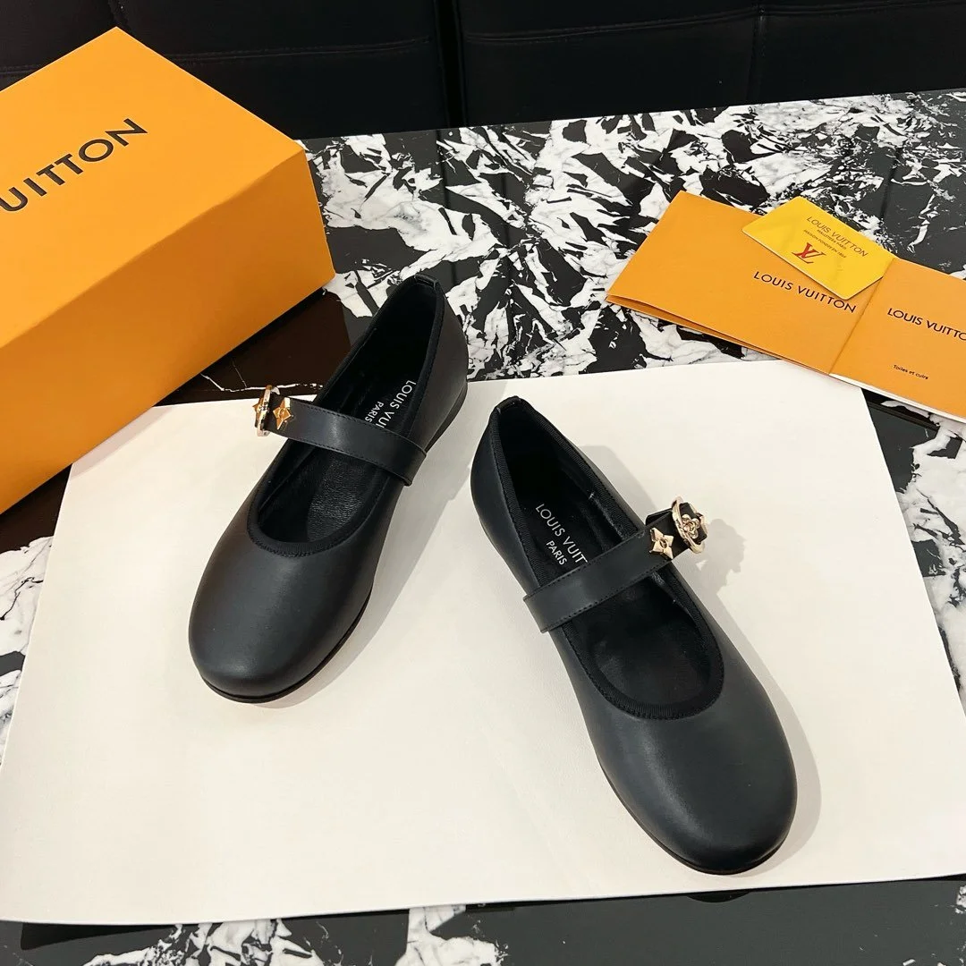 Louis Vuitton Women Black Leather Mary Jane Flats product view 4