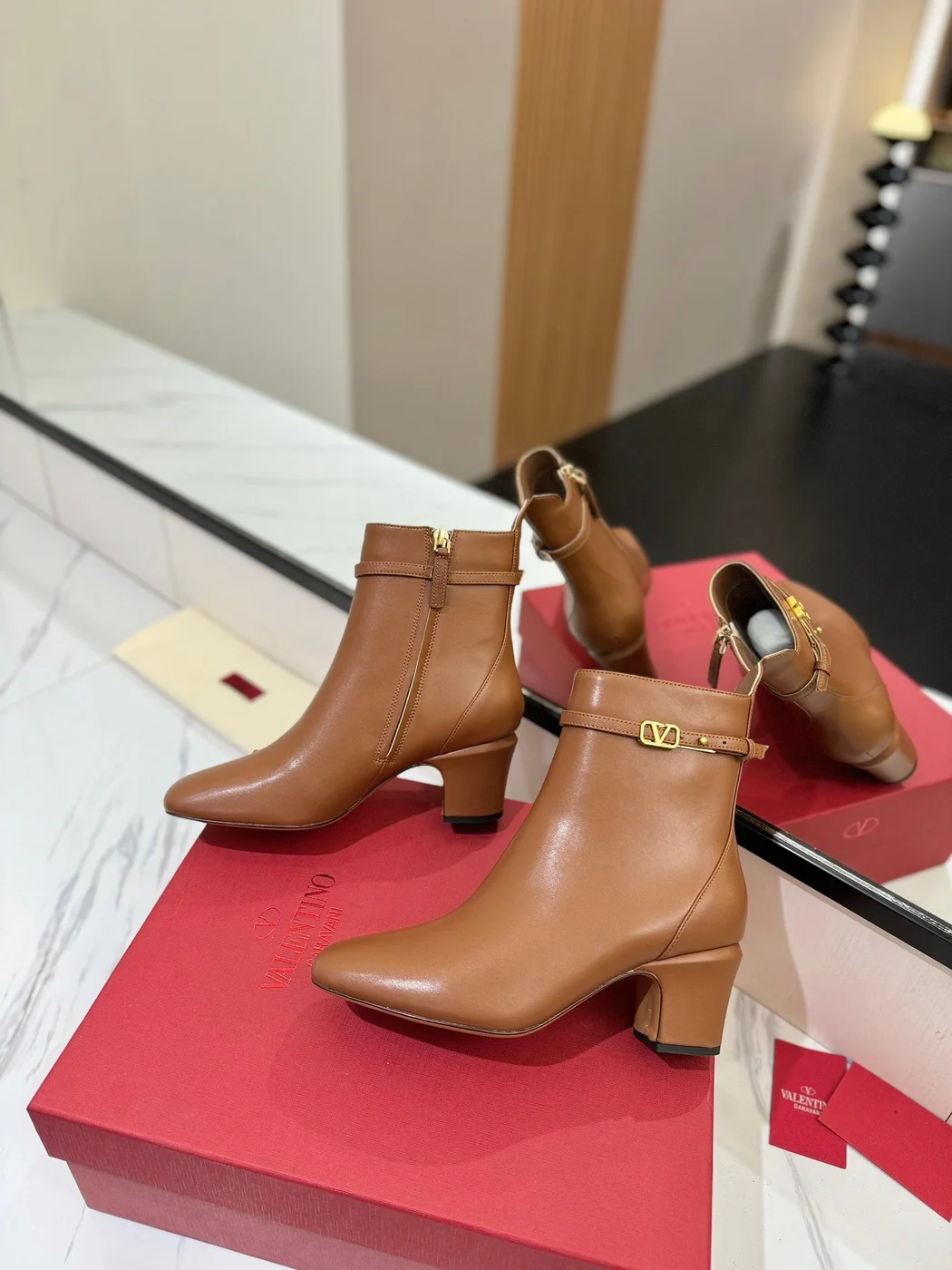 Valentino Women Brown Leather Ankle Boots — Heeled Chain-Cuff Style product view 6