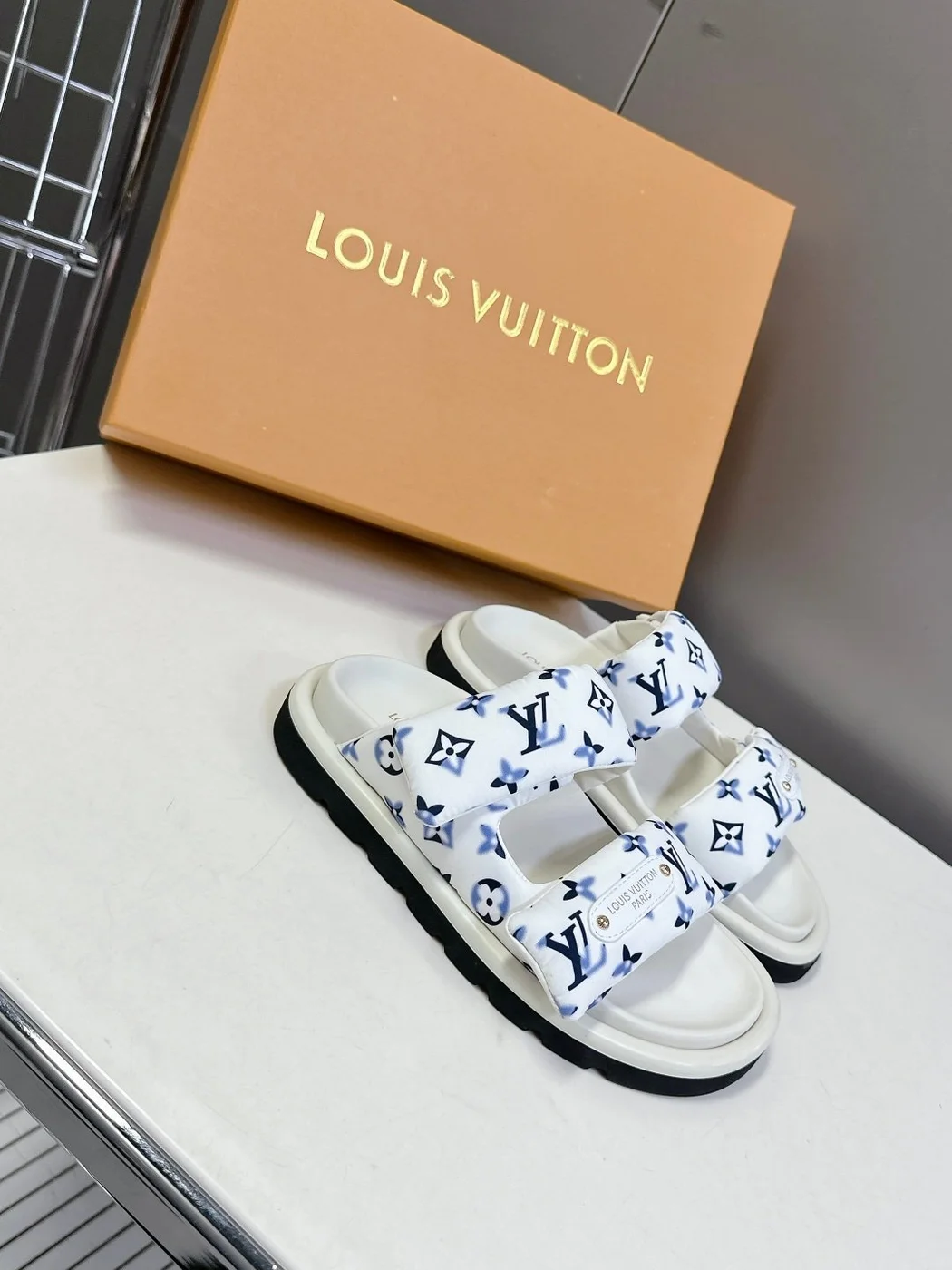Louis Vuitton Women White Printed Fabric Sandals product view 3