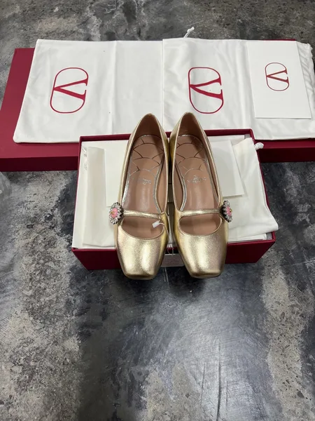Valentino Women Gold Leather Embellished Flats product photo