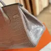 Hermès Etoupe Birkin 25 Porosus Crocodile Leather Palladium Hardware Bag product view 4