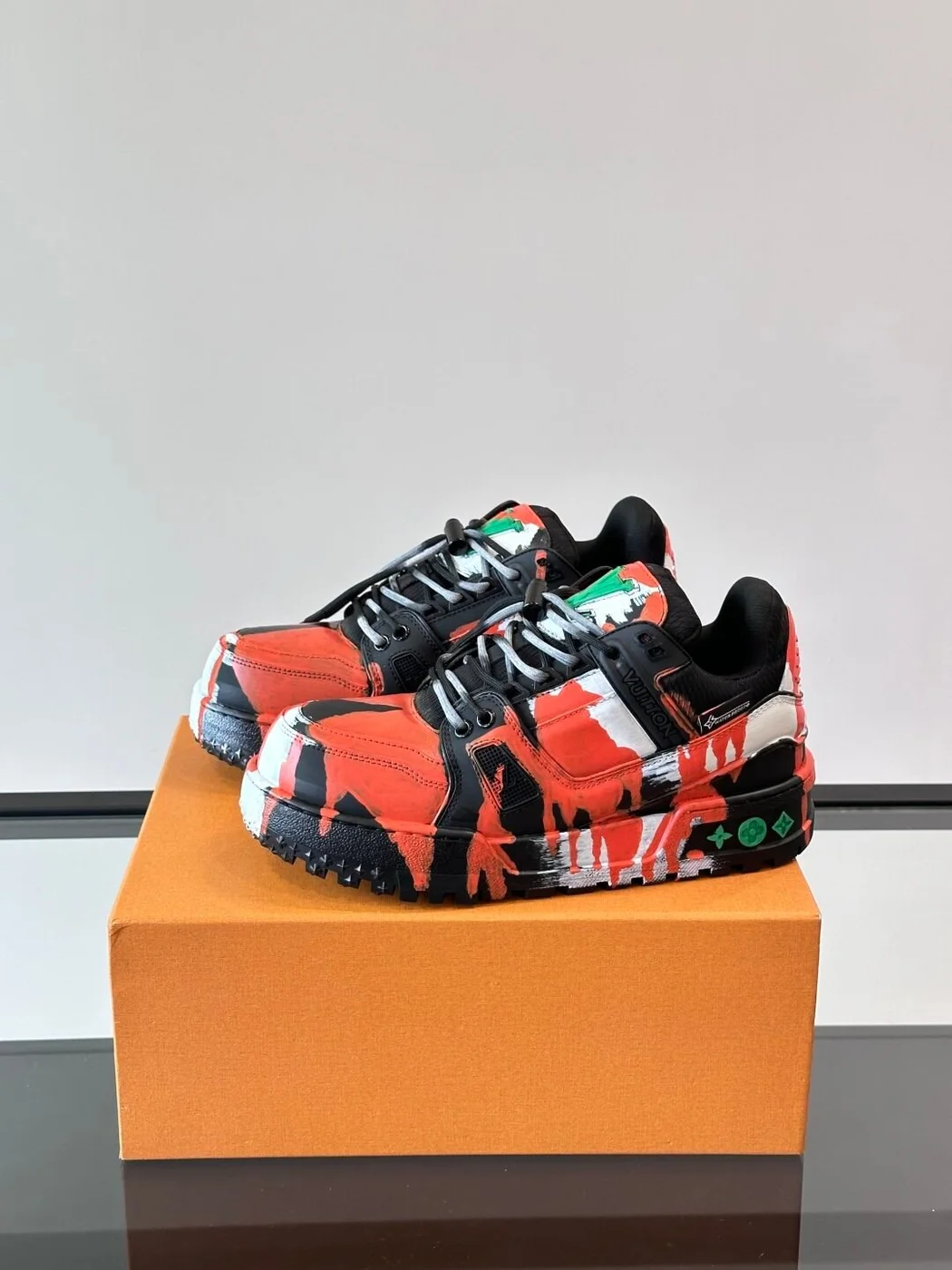 Louis Vuitton Men Red Black Leather Sneakers product view 3