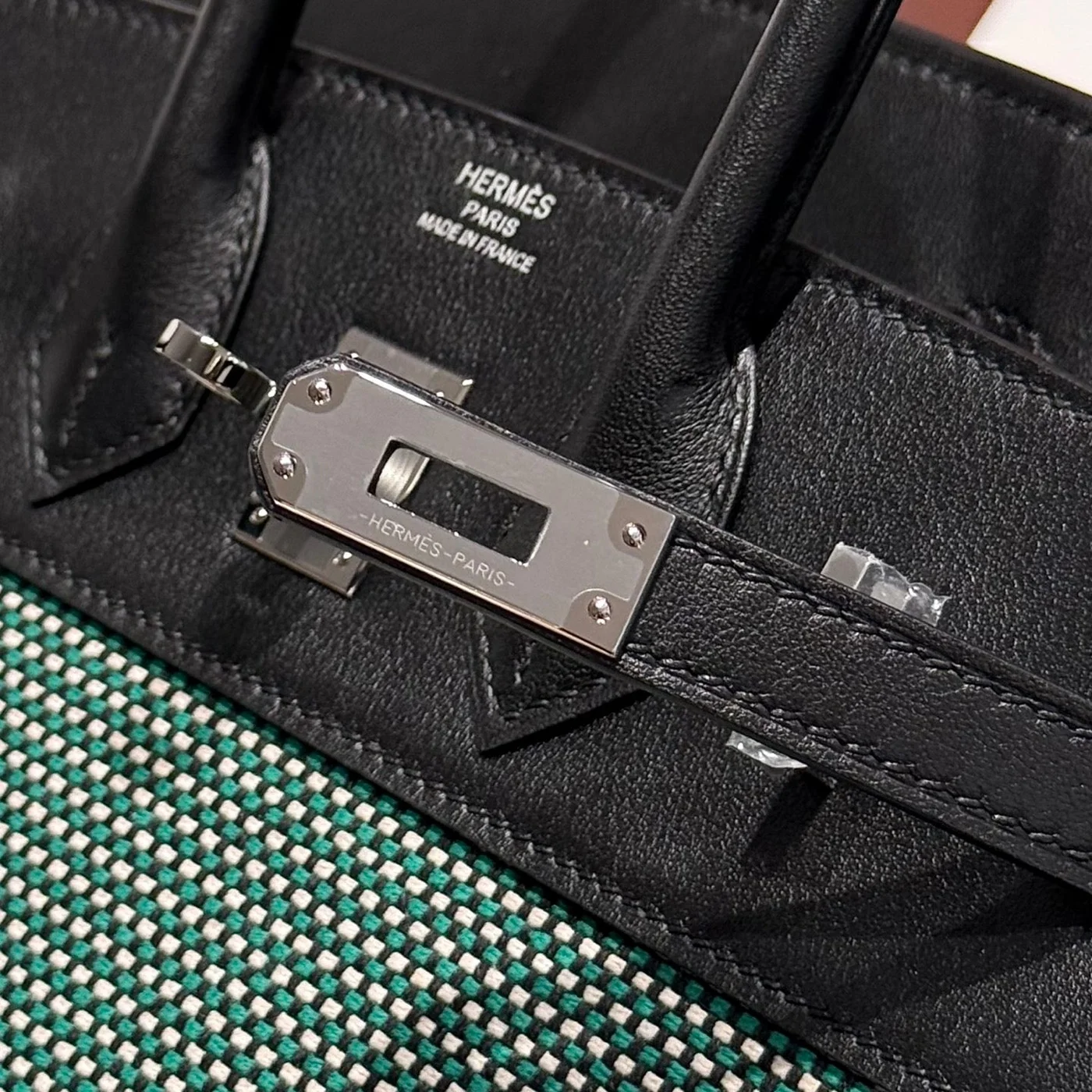 Hermès Birkin 25 cm In Black Swift Black/Mint/Blanc Toile Canvas (Custom-Made) Bag product view 4