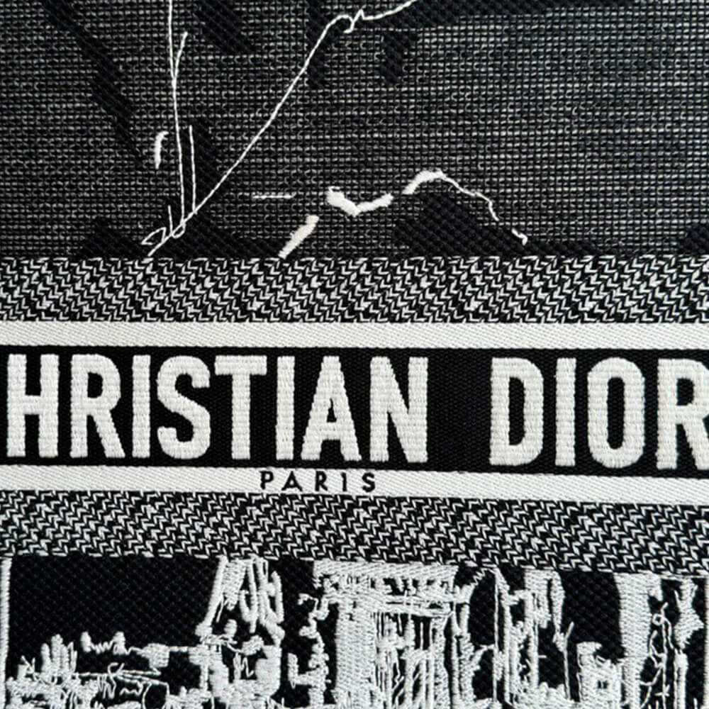 Dior Medium Book Tote — Black and White Landscape Pattern product view 2