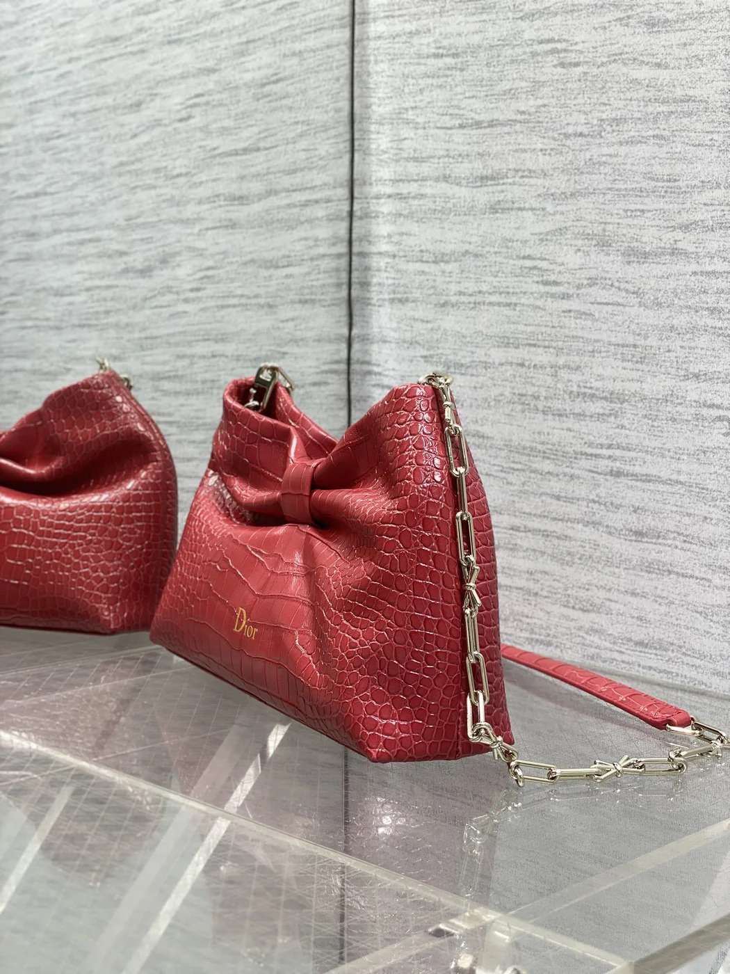Dior Bow Bag Small Red Crocodile-Embossed product view 3