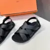 Hermès Women Black Leather Strappy Sandals — Wide Cross-Strap product view 4
