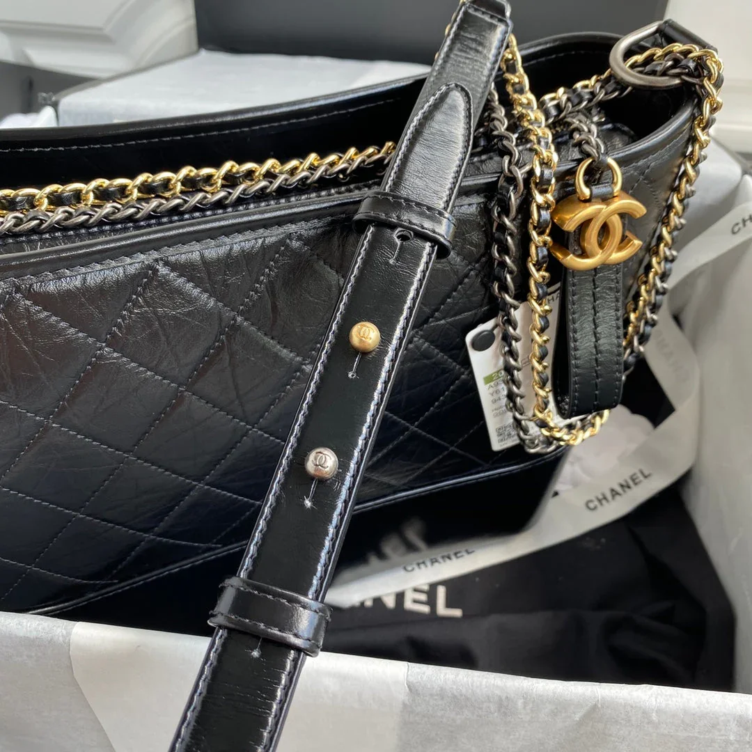 Chanel Gabrielle Medium 28 Hobo Bag In Black Calfskin product view 6