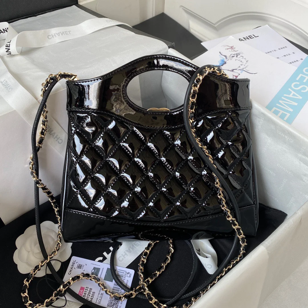 Chanel Mini Shopping Bag Handbags Shiny Leather Lock Gold 31 cm product view 2