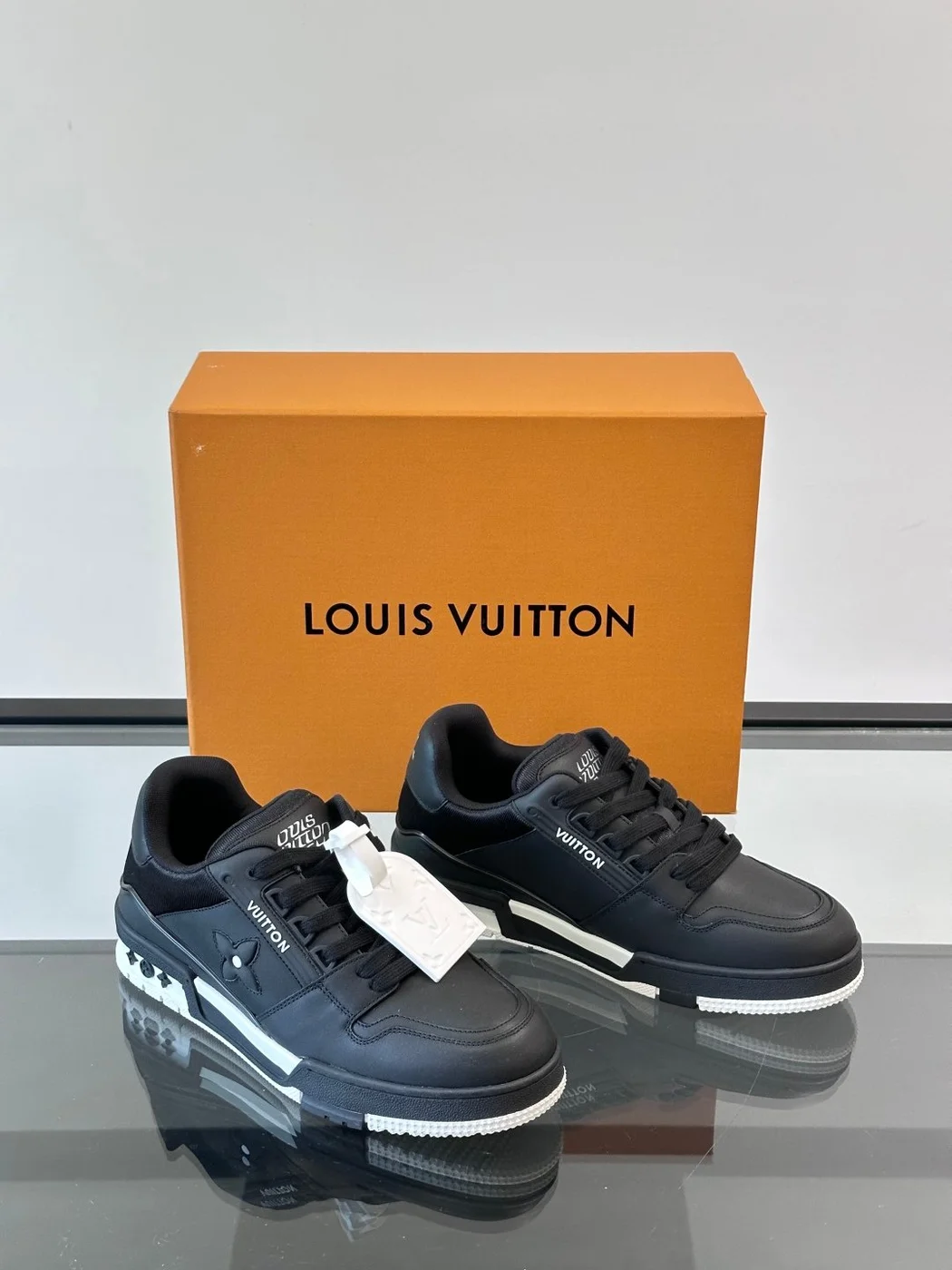 Louis Vuitton Men Sneakers — Black with White Lace Accent product view 5
