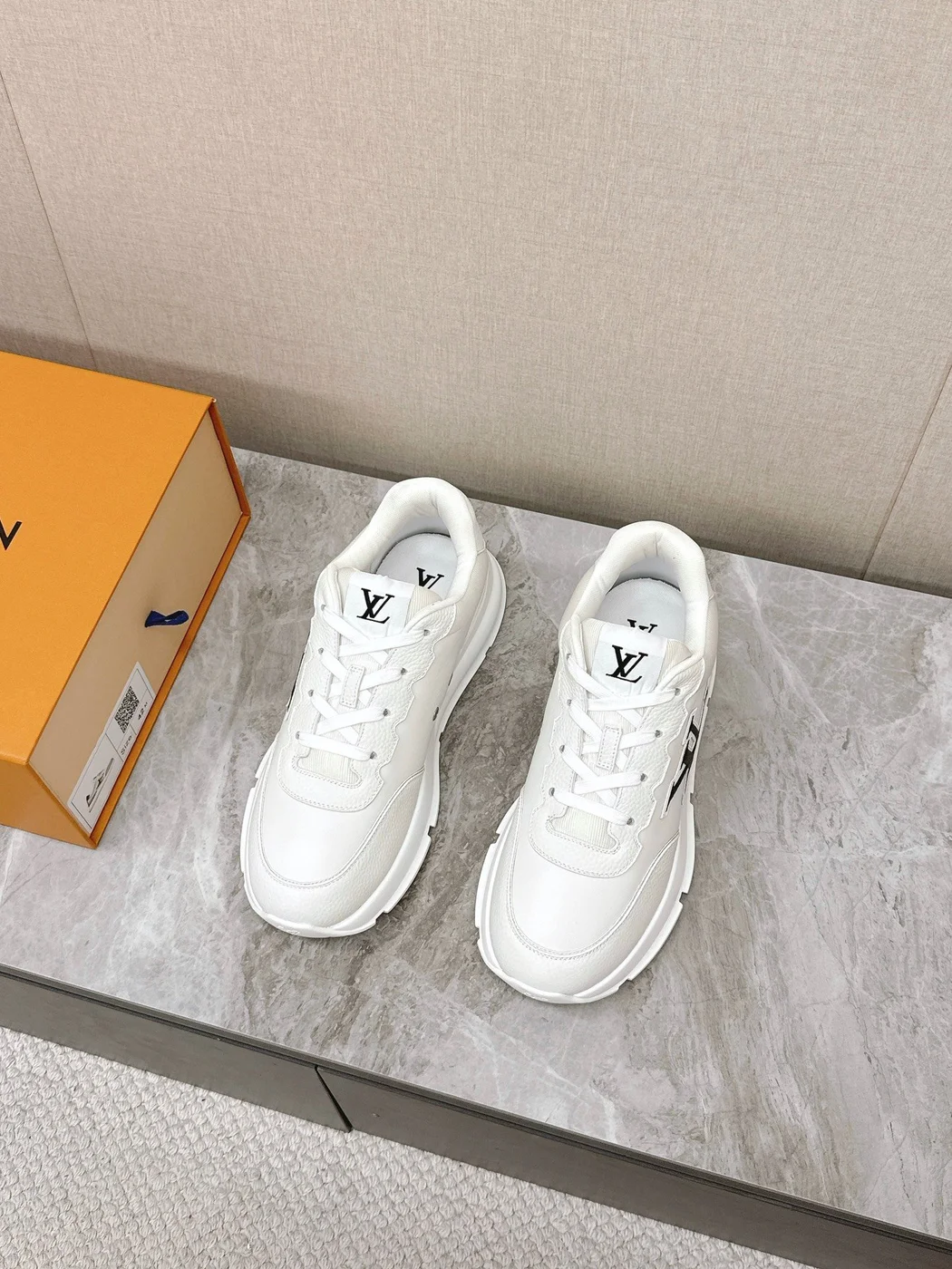 Louis Vuitton Women White Leather Sneakers — Monogram Side Panels product view 4