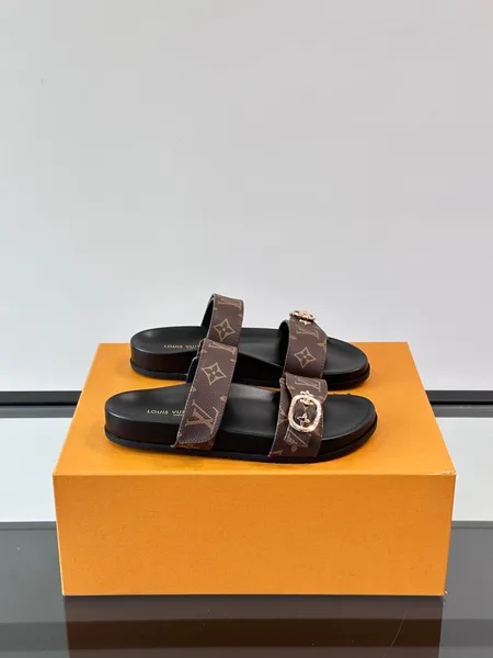 Louis Vuitton Men Brown Leather Logo Print Sandals product photo