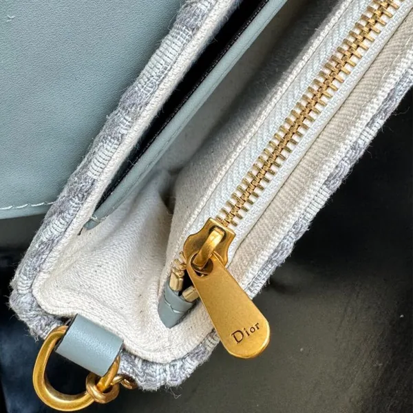 Dior Medium Saddle Pouch with Chain — Light Gray Oblique product view 6