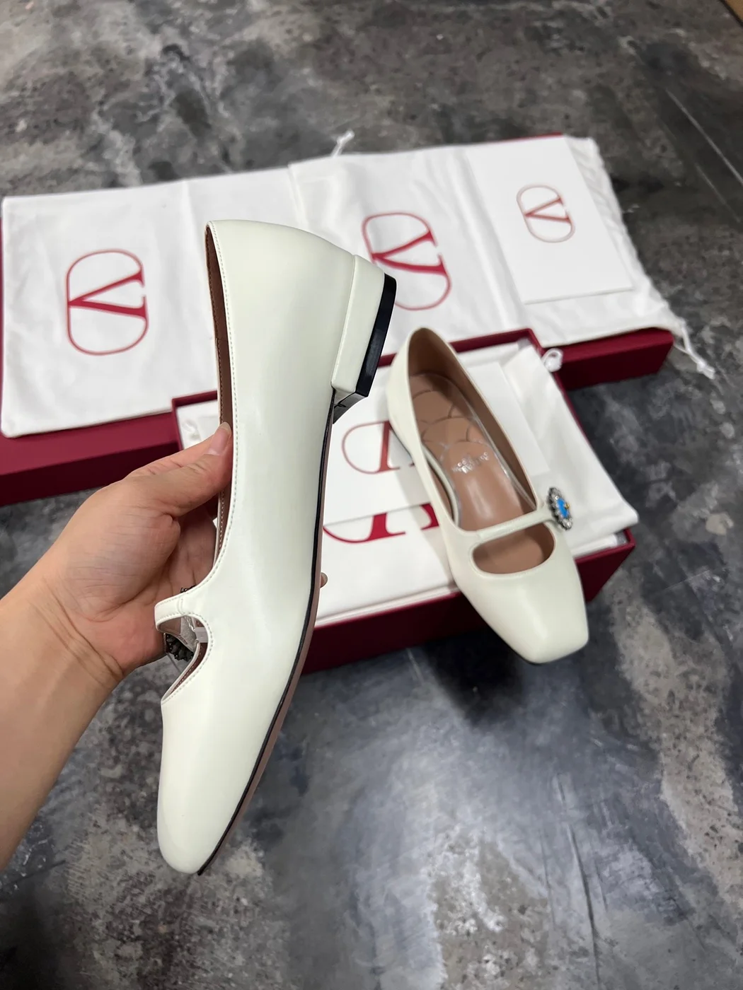 Valentino Women White Leather Embellished Flats product view 5