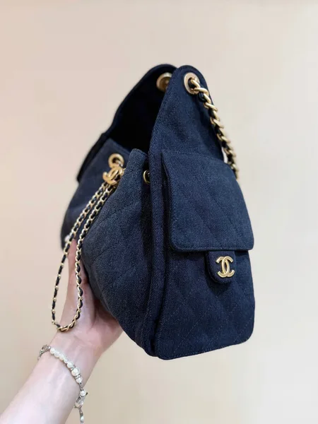 Chanel 25 Handbag 30 In Dark Blue Denim Gold Hardware product view 3