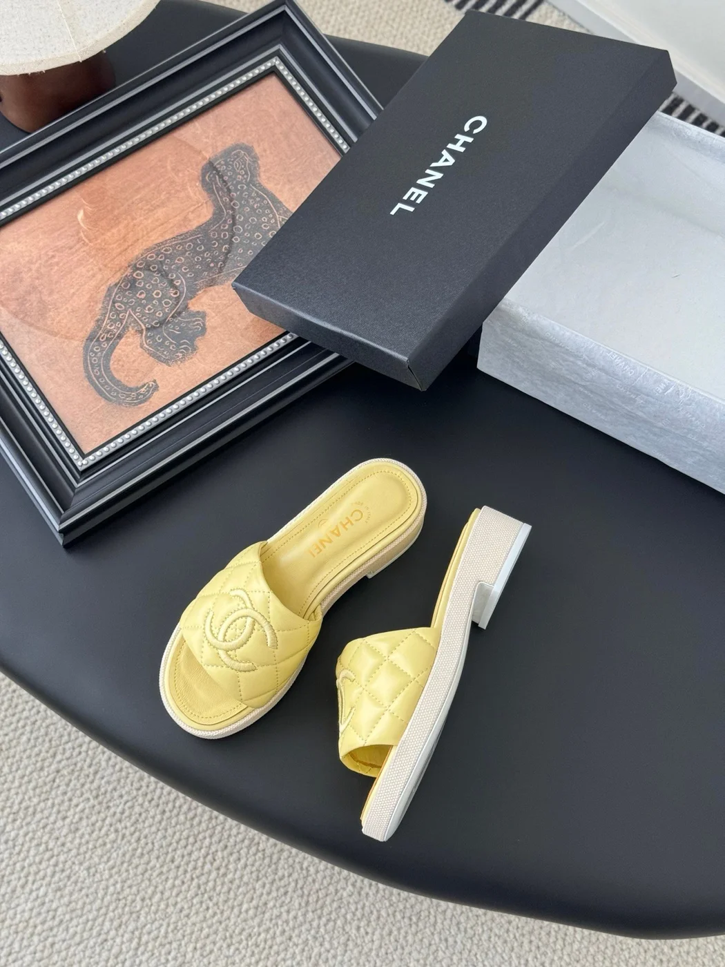 Chanel Women Yellow Quilted Leather Slides product view 3