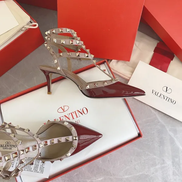 Valentino Women Red Patent Leather Rockstud Flats product view 3