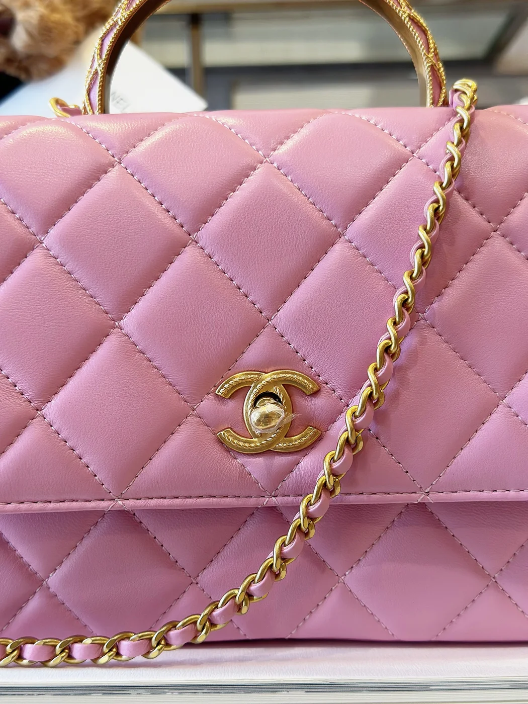 Chanel Coco Mini Handbags Pink With Lock Gold 22x21cm product view 7