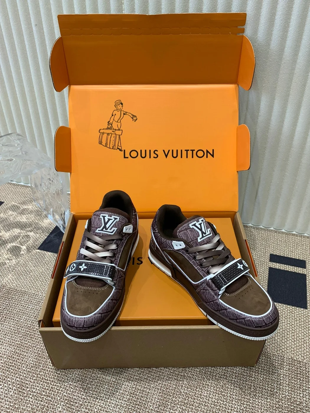 Louis Vuitton Women Brown Suede Leather Sneakers product view 6