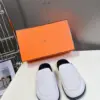 Hermès Women White Suede Leather Slippers product view 1