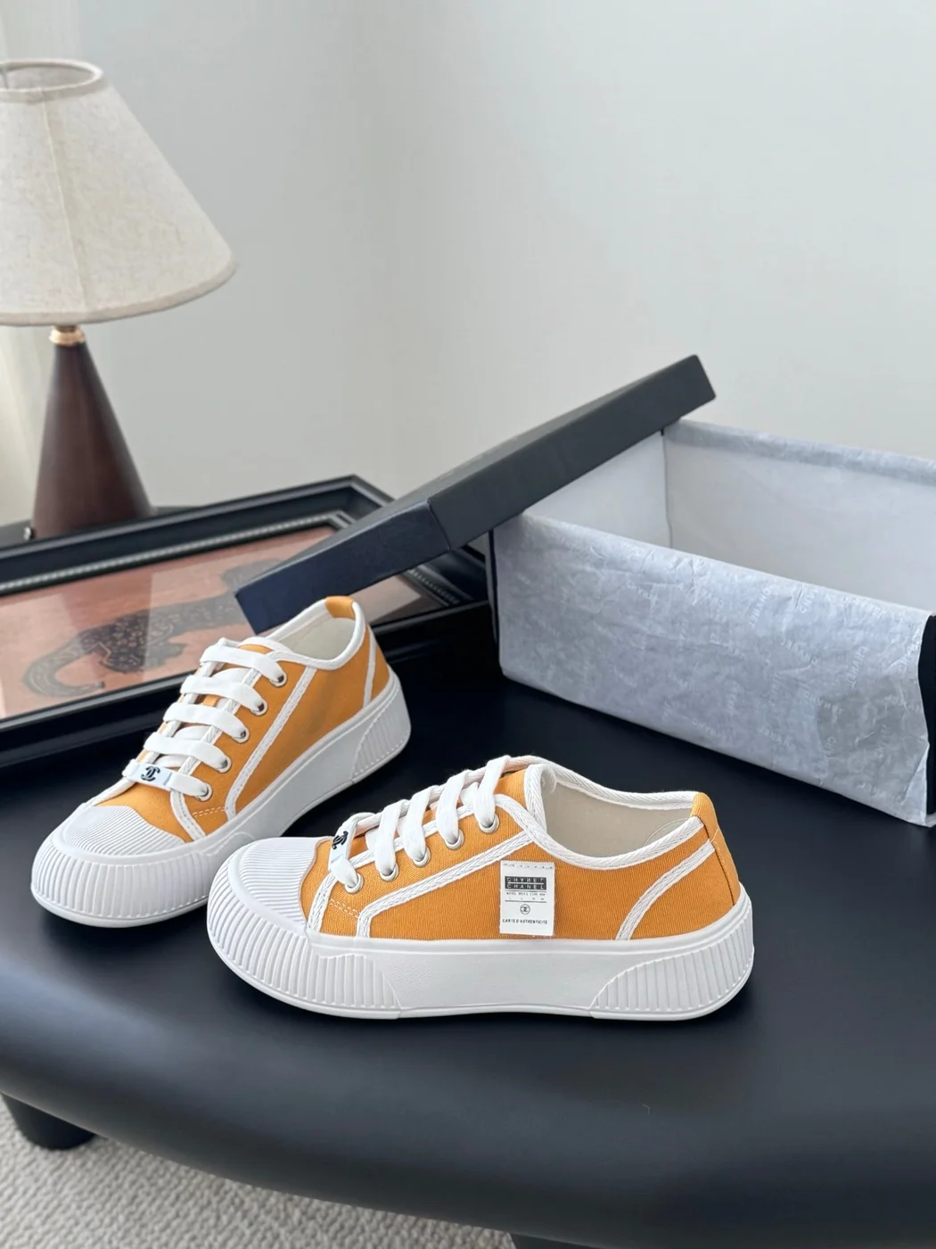 Chanel Women Yellow Canvas And Rubber Sneakers product view 2