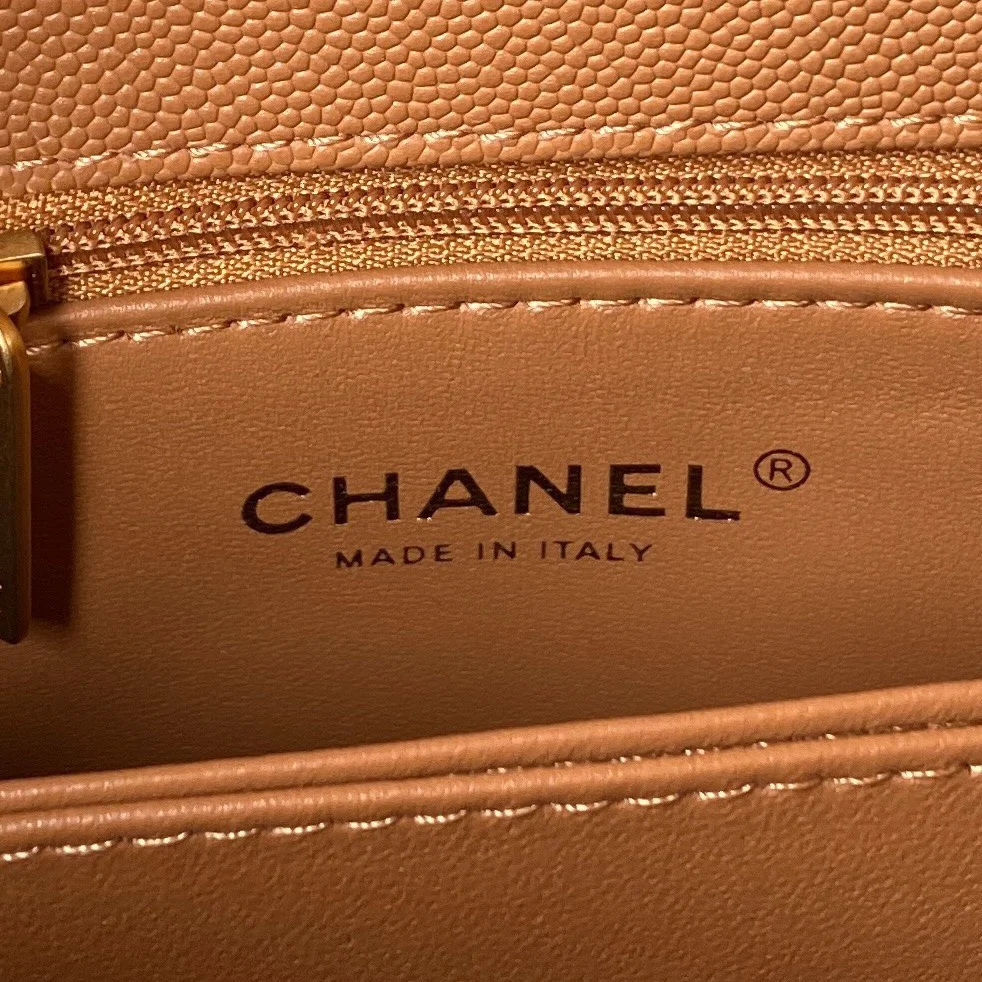 Chanel Coco Brown Leather With Lock Gold Handbags 24 cm product view 5