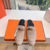 Hermès Women Beige Suede Mules — Metal-Bar Loafer Style product view 1