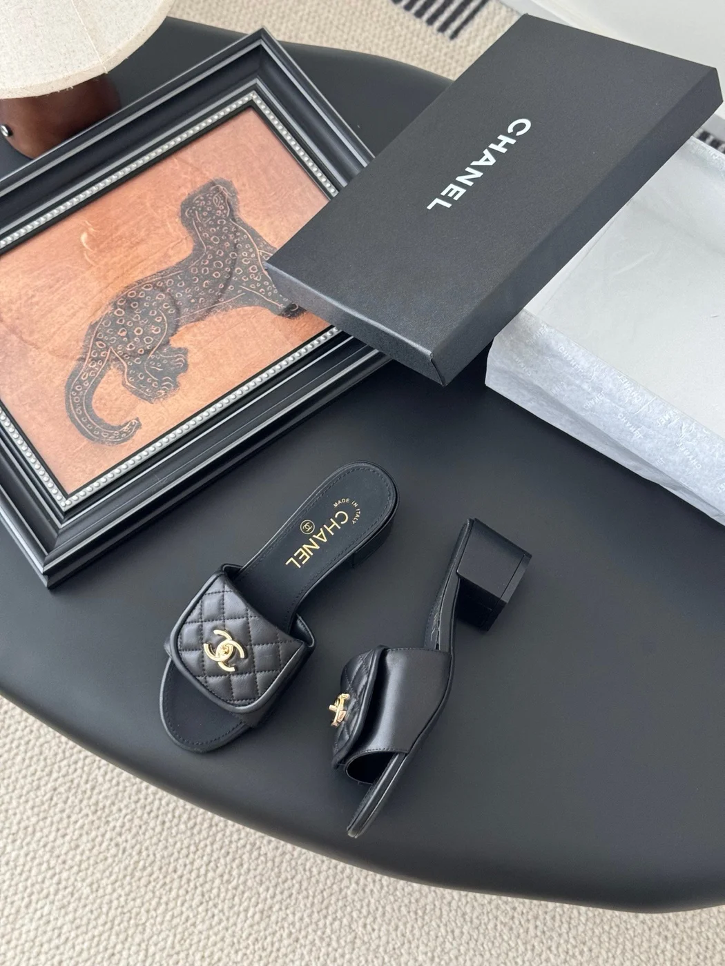 Chanel Women Black Quilted Leather Slides — Chain-Woven CC Detail product view 5
