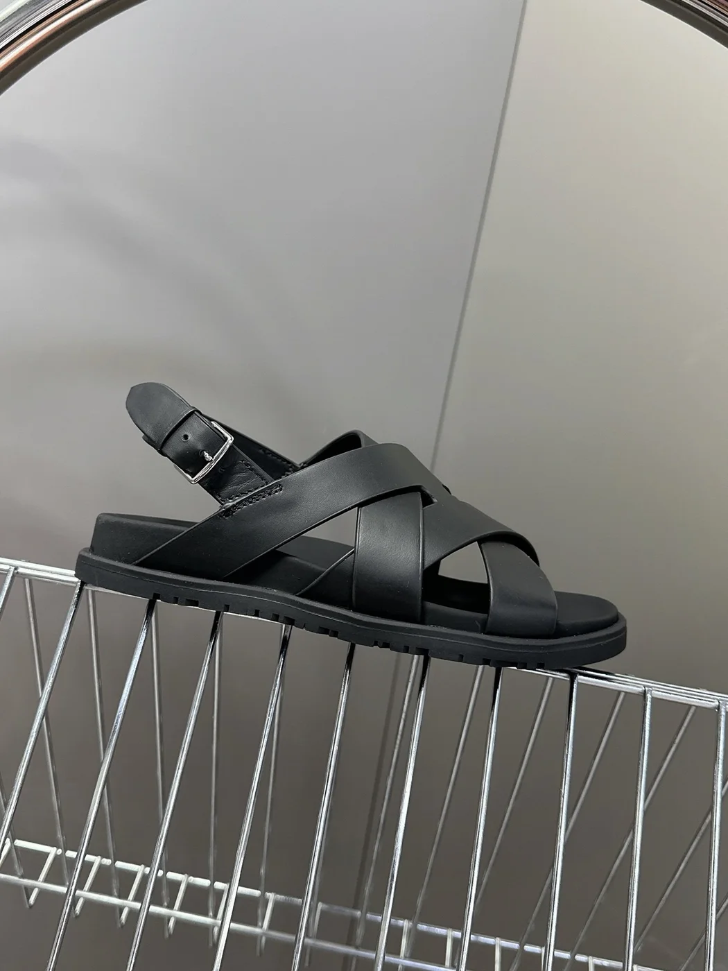 Hermès Women Black Leather Strappy Sandals — Wide Cross-Strap product view 6