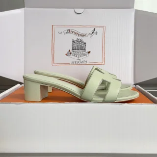 Hermès Oran Heeled Sandals — Mint Green product view 2