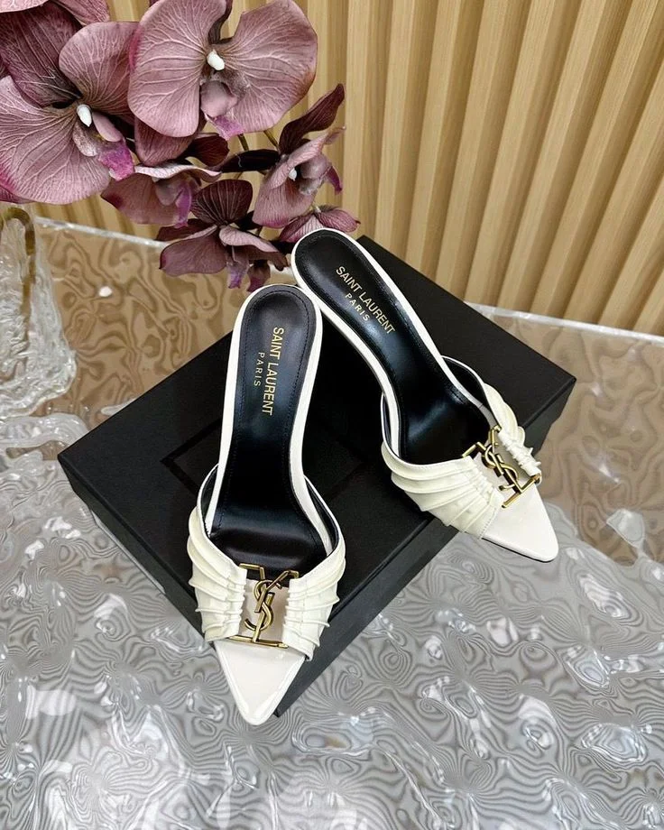 Saint Laurent Opyum Style Pleated Mule Heels – Burgundy & Black Patent Finish product view 2