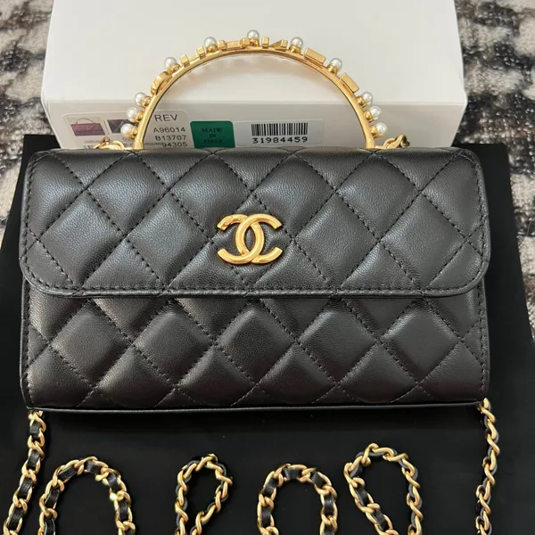 Chanel Woc Black Handbags Pearl Handle Plated Lock Gold 19 cm product photo