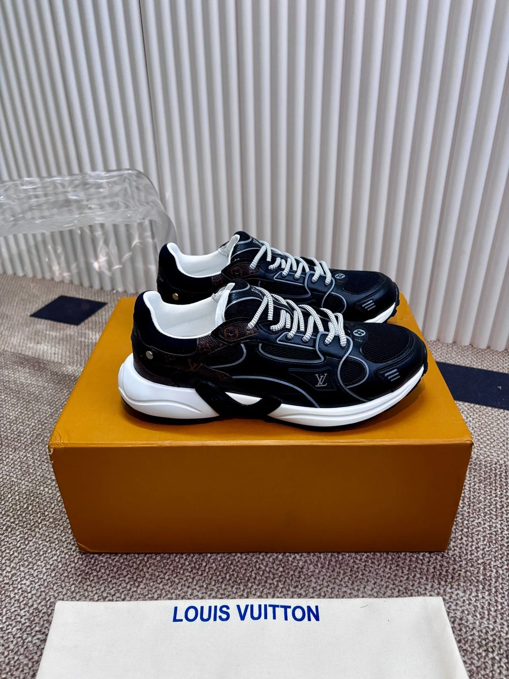 Louis Vuitton Women Black Mesh Leather Sneakers product view 4