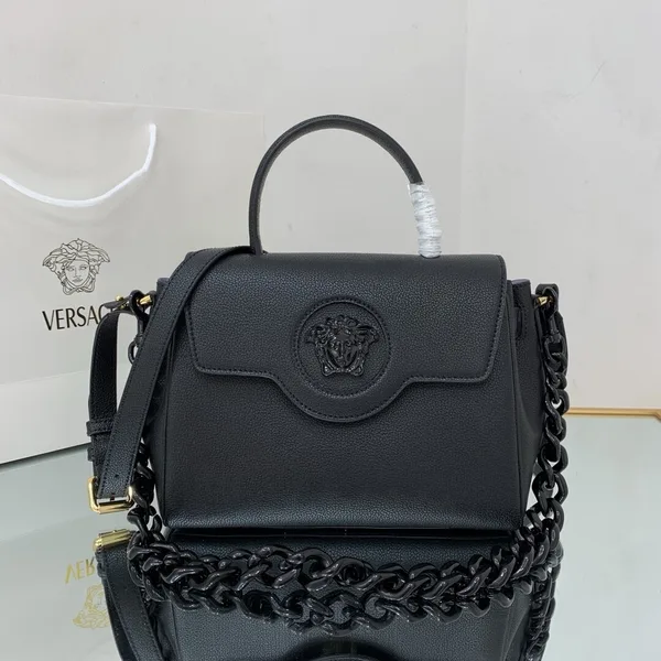 Versace La Medusa medium top handle bag in black grained leather product photo