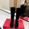Valentino Women Black Suede Strap Boots — Knee Height product view 4