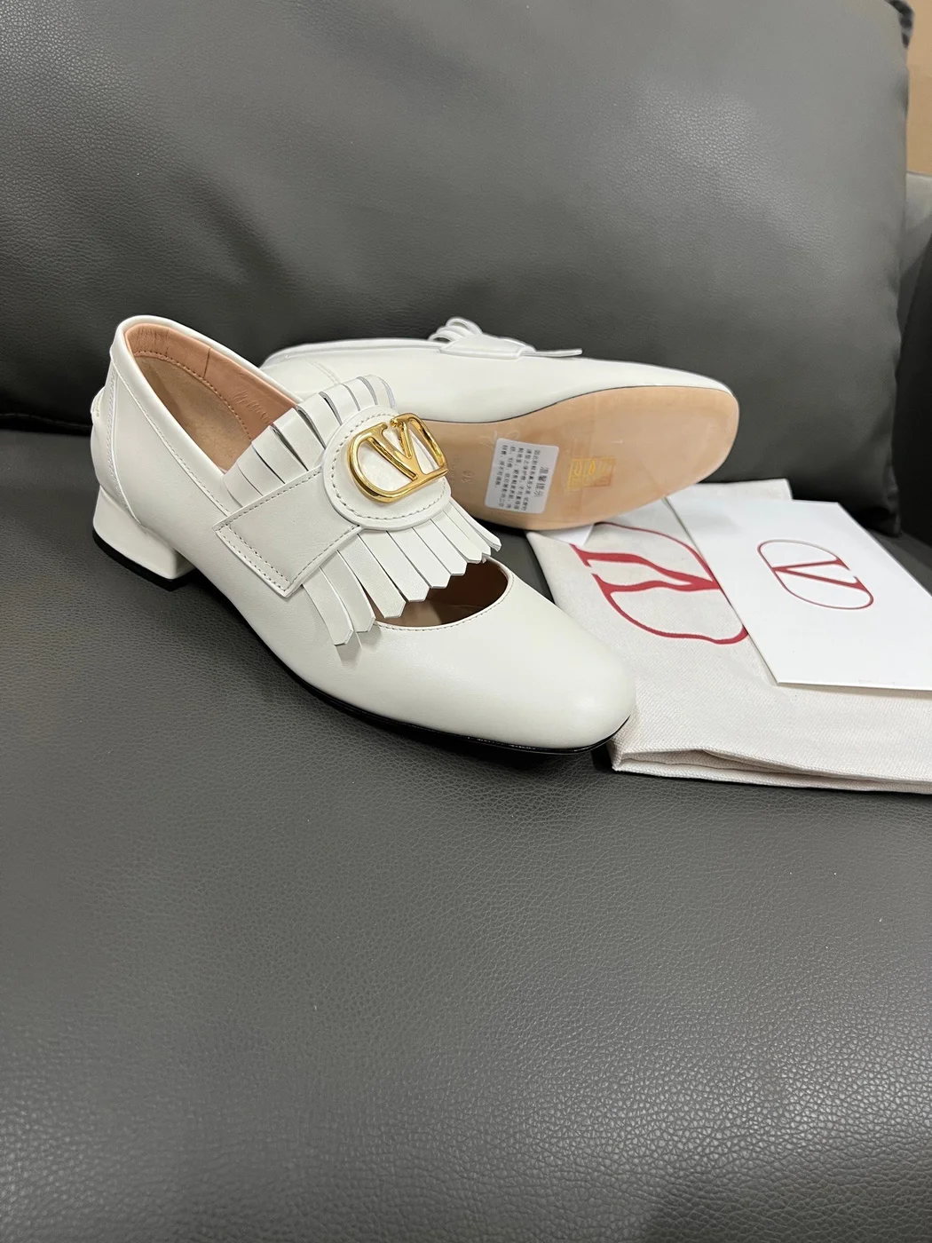 Valentino Women White Fringe Loafers with Block Heel product view 5