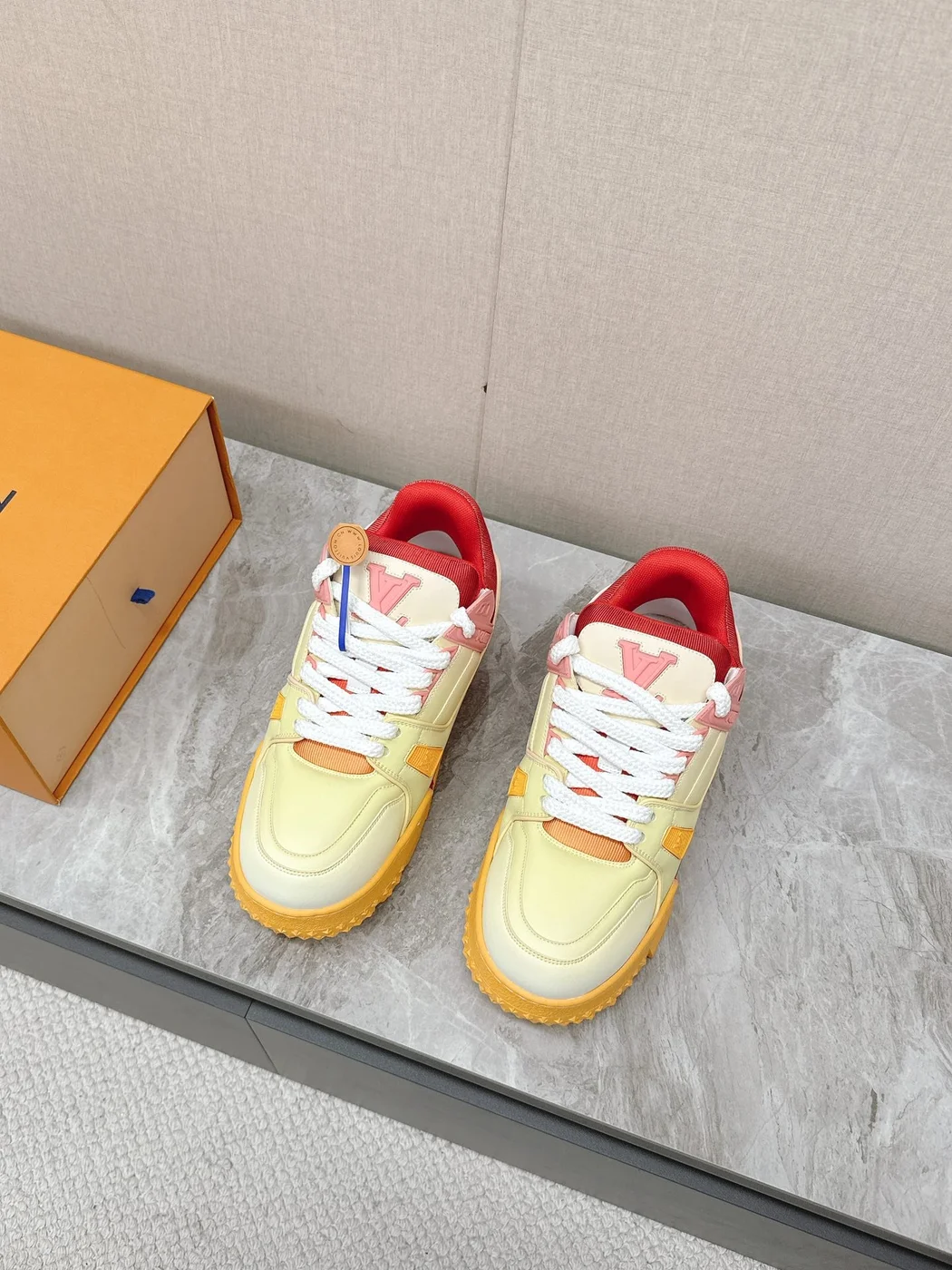 Louis Vuitton Women Yellow Leather Orange Accent Sneakers product view 4