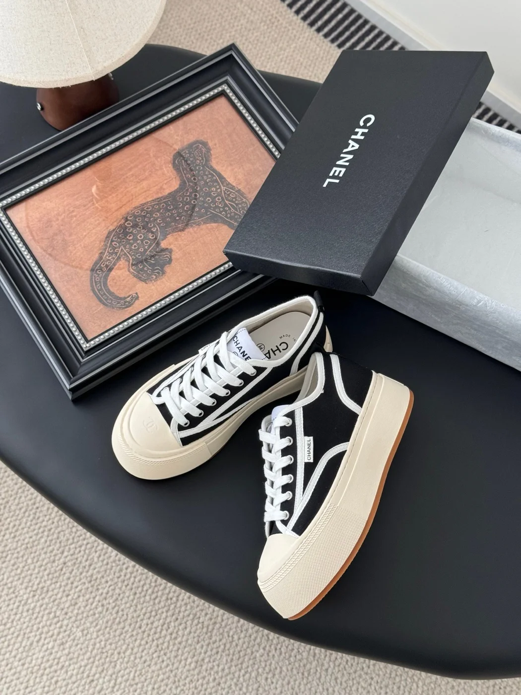 Chanel Women Black Canvas Contrast Rubber Sneakers product view 3