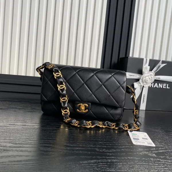 Chanel Medium Flap Bag 26 In Black Calfskin Gold Double C Thick Chain product photo