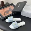 Chanel Women Quilted-Fabric Slides — Pale Blue and White product view 2