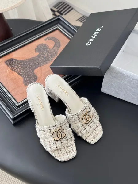 Chanel Women Cream Slides — Textured CC Detail product view 6
