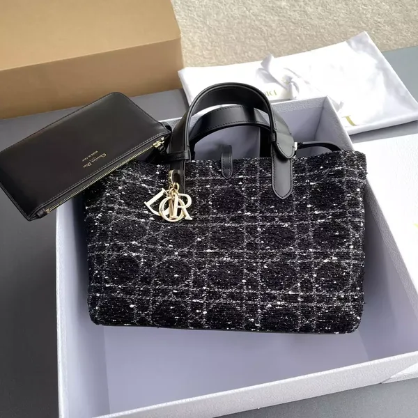 Dior Calfskin Tweed Cannage Medium Toujours Black White Bag product photo