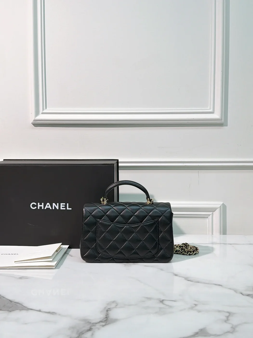 Chanel Classic Flap Top Handle Black Silver Hardware Bag product view 3