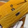 Hermès Kelly bag 25 Sellier Jaune ambre Alligator Crocodile skin Gold hardware product view 6