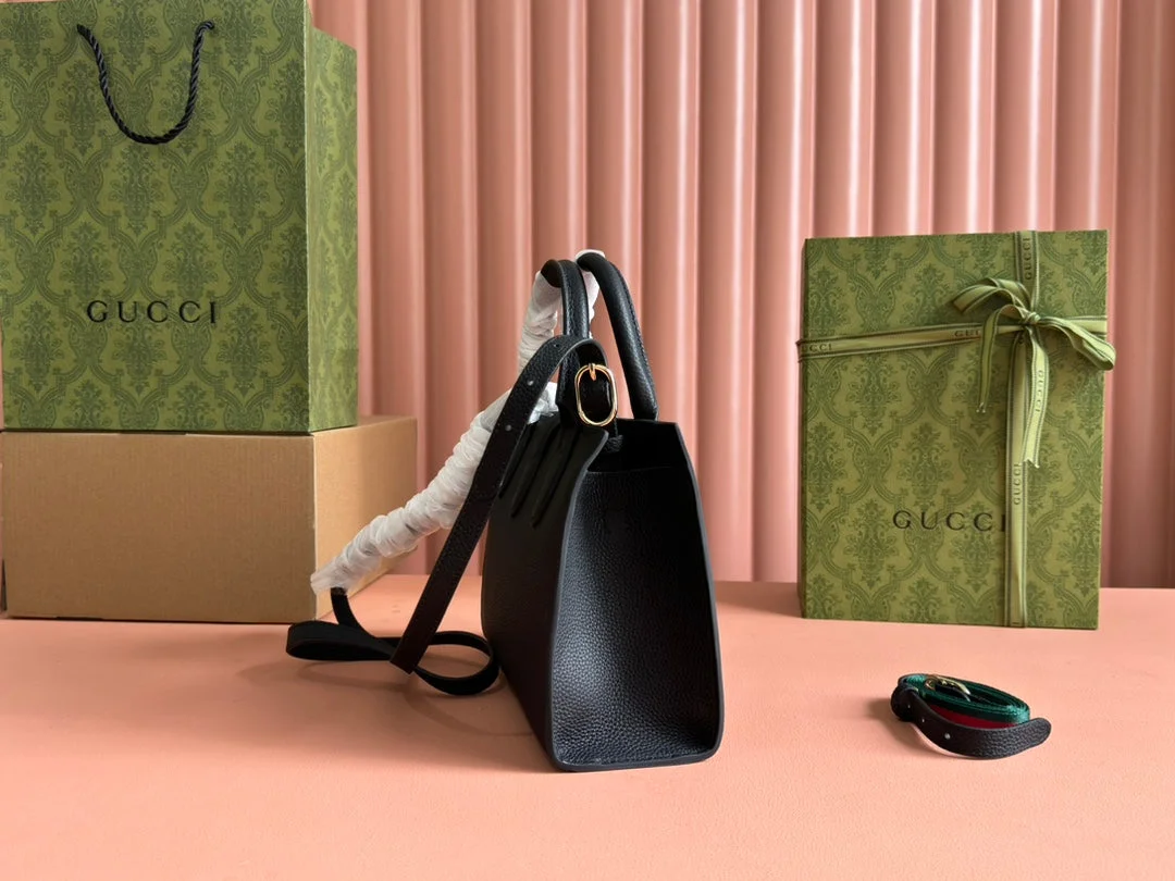 Gucci Jackie Small Tote Bag 24 In Black Calfskin Gold Hardware product view 5