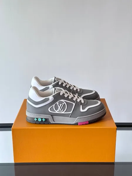 Louis Vuitton Men Grey White Leather Sneakers product photo