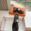 Hermès Women Black Leather Strappy Sandals — Buckle-Detail T-Strap product view 4