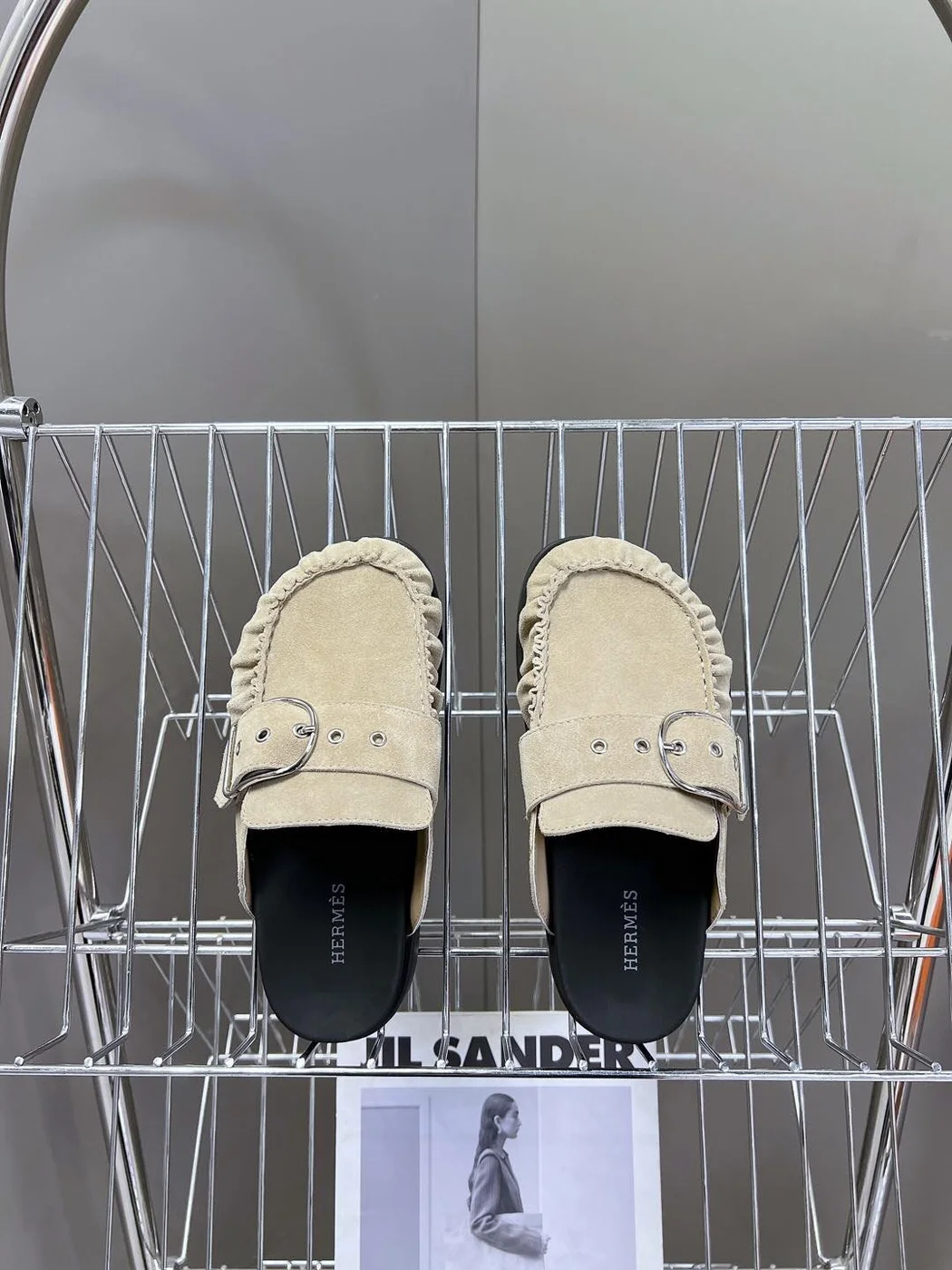 Hermès Women Suede Buckle Mules — Taupe product view 6